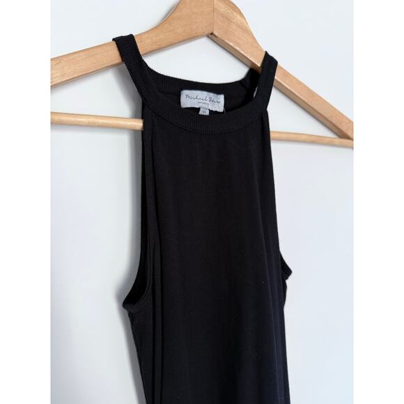 MICHAEL STARS Revolve new black ruched fitted cotton halter midi dress - Picture 7 of 12